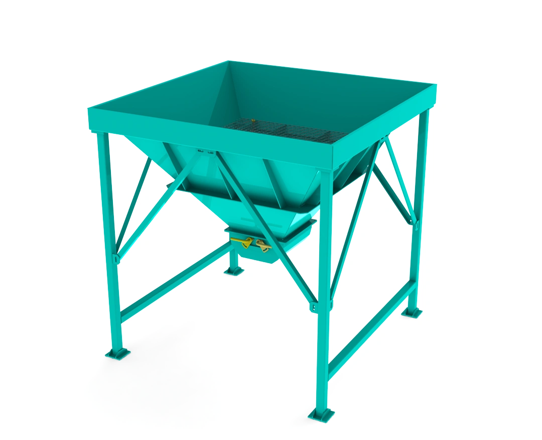 Stabiler Aufgabetrichter für Schüttgut aus Stahl – ideal zur dosierten Materialzuführung in Förderanlagen