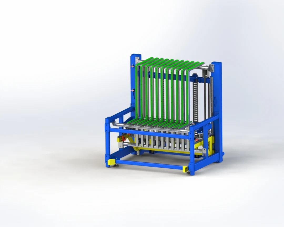 Vertikale Hubvorrichtung für industrielle Fördertechnik – individuelle Sondermaschine für automatisierte Materialübergaben.