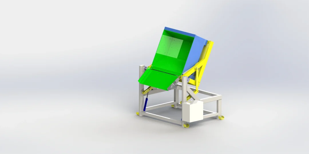 Hydraulische Kippstation zur automatisierten Behälterentleerung – kompakte Sonderlösung für effizientes Handling.