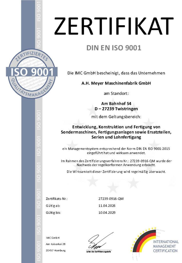 A.H. Meyer Maschinenfabrik GmbH QM IMC-Zert deutsch 2026