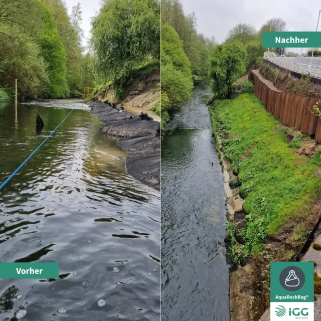 Uferschutz, der sich dem Gelände anpasst

Flussufer sind dynamische Systeme. Strömung, wechselnde Wasserstände, Wellenschlag und lokale Turbulenzen können Böschungsfüße angreifen und ganze Uferabschnitte destabilisieren.

AquaRockBag ermöglicht eine flexible Ufer- und Böschungssicherung. Die gefüllten Elemente passen sich unregelmäßigen Untergründen an und können gezielt in besonders belasteten Zonen angeordnet werden.

Je nach Projekt kann das System sichtbar bleiben, überschüttet oder mit ingenieurbiologischen Maßnahmen kombiniert werden. Sedimente und Vegetation können sich zwischen und über den Elementen entwickeln.

So lässt sich technische Stabilität mit einer naturnäheren Entwicklung des Uferbereichs verbinden – vorausgesetzt, Hydraulik, Filteraufbau und Randanschlüsse werden fachgerecht geplant.

Technische Sicherung und Renaturierung: Gegensatz oder sinnvolle Kombination?

#Uferschutz #RiverRestoration #NatureBasedSolutions #AquaRockBag #Böschungssicherung